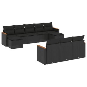 vidaXL Salon de jardin 10 Pièces avec coussins noir résine tressée