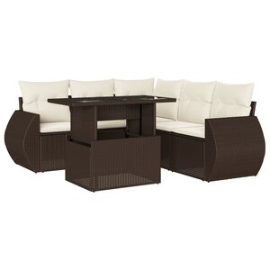 vidaXL Salon de jardin avec coussins 6 Pièces marron résine tressée