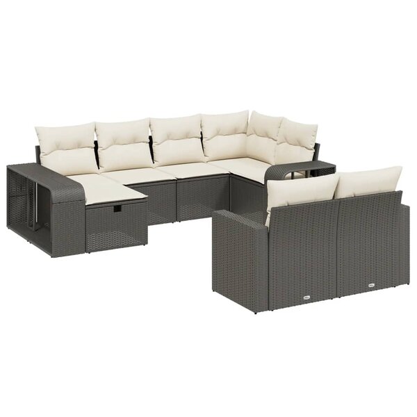 vidaXL Salon de jardin 10 Pièces avec coussins noir résine tressée
