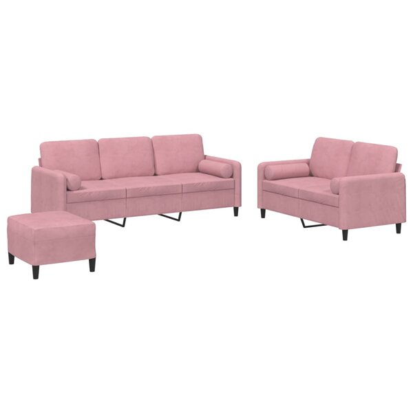 vidaXL Ensemble de canapés 3 Pièces avec coussins rose velours