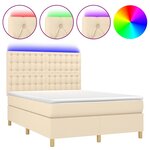 vidaXL Sommier à lattes de lit et matelas et LED Crème 140x190cm Tissu
