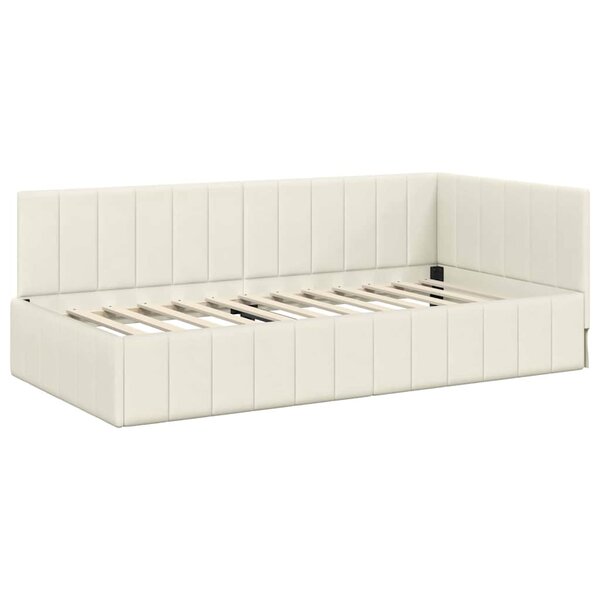 vidaXL Cadre de lit d'angle avec tête de lit Crème 90 x 200 cm Velours