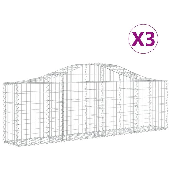 vidaXL Paniers à gabions arqués 3 Pièces 200x30x60/80 cm Fer galvanisé