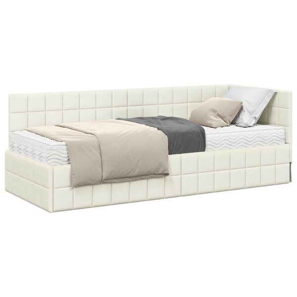 vidaXL Cadre de lit d'angle avec matelas 2 Pièces Crème Velours