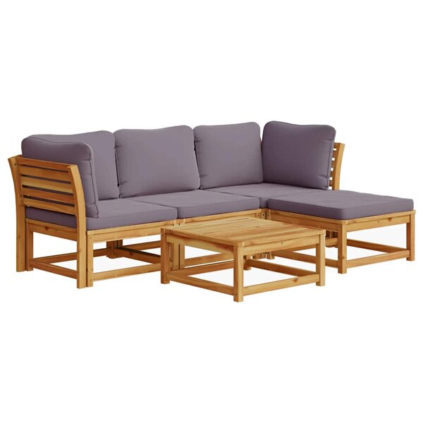 vidaXL Salon de jardin avec coussins 5 Pièces Bois d'acacia solide