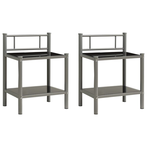 vidaXL Tables de chevet 2 Pièces Gris et noir Métal et verre