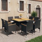vidaXL Ensemble à manger de jardin 9 Pièces Résine tressée et acacia Noir