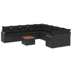 vidaXL Salon de jardin 11 Pièces avec coussins noir résine tressée