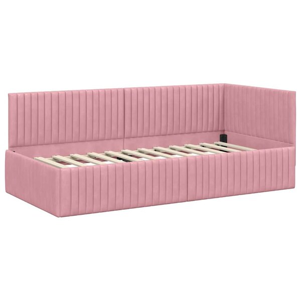 vidaXL Cadre de lit d'angle avec tête de lit Rose 90 x 190 cm Velours