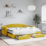 vidaXL Lit de jour avec gigogne et tiroirs jaune 80x200 cm velours