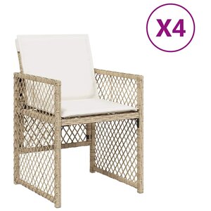 vidaXL Chaises de jardin avec coussins lot de 4 beige résine tressée