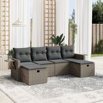 vidaXL Salon de jardin 6 Pièces avec coussins gris résine tressée