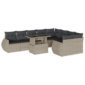 vidaXL Salon de jardin avec coussins 10 Pièces gris clair résine tressée