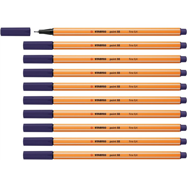 Stylo-Feutre POINT 88 Pointe Fine 0 4 mm Bleu nuit x 10 STABILO