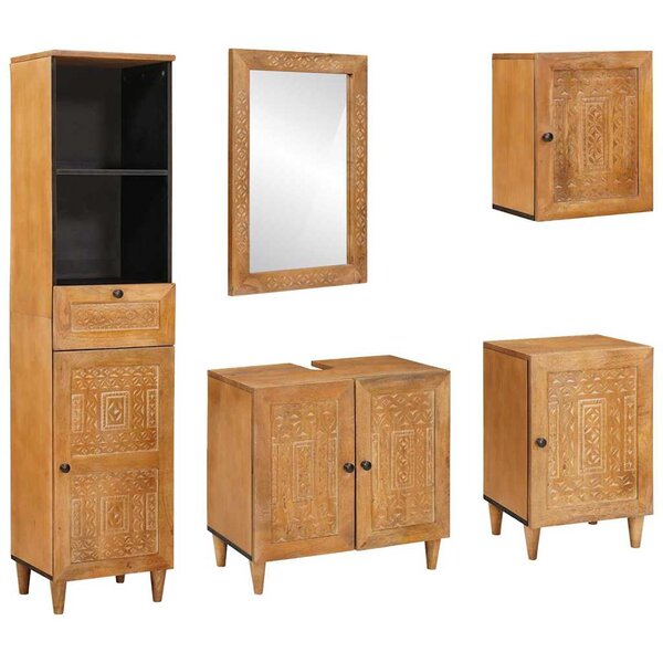 vidaXL Ensemble de mobilier de salle de bain avec tiroir 5 Pièces Marron