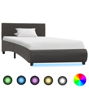 vidaXL Cadre de lit avec LED sans matelas gris similicuir 90x200 cm