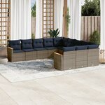 vidaXL Salon de jardin 11 Pièces avec coussins gris résine tressée