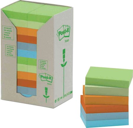 Bloc-note adhésif Recycling, 76 x 76 mm, 6 couleurs POST-IT