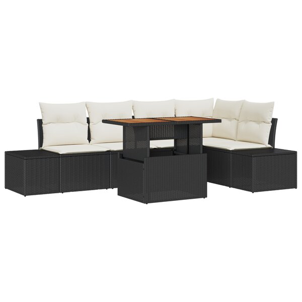 vidaXL Ensemble de jardin 6 pièces avec coussins  noir  en poly rattan et acacia