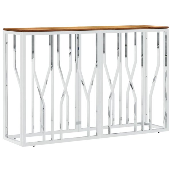 vidaXL Table console argenté acier inoxydable et bois massif d'acacia