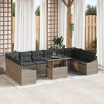 vidaXL Set de canapé de jardin 11 pièces avec coussins gris en poly rotin
