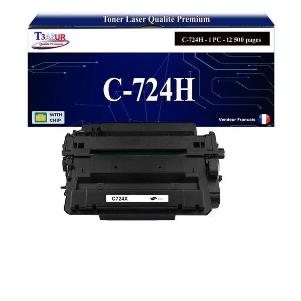 T3AZUR - Toner compatible avec Canon 724H (3482B002) pour Canon LBP-6750DN  LBP-6780X  MF-512x  MF-515x Noir - 12 500p