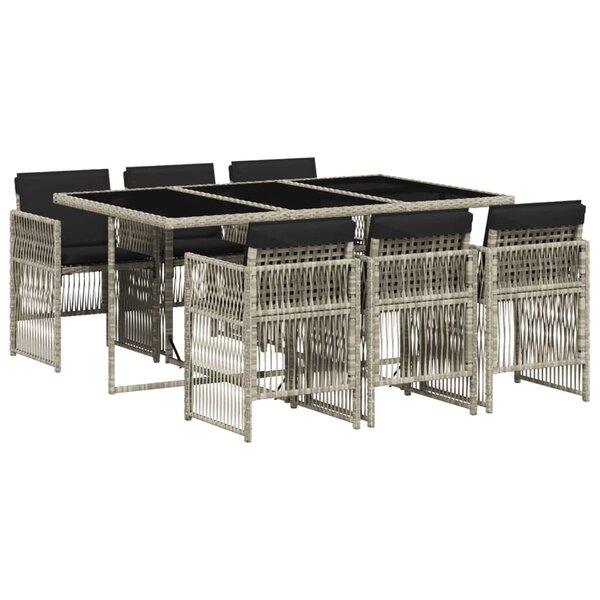 vidaXL Ensemble à manger de jardin et coussins 7 Pièces gris clair rotin
