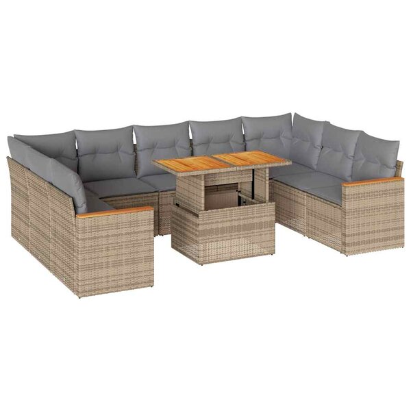 vidaXL Salon de jardin avec coussins 10Pièces beige résine tressée acacia