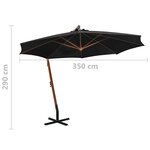 vidaXL Parasol de jardin suspendu avec mât noir bois de sapin massif
