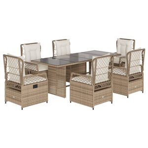 vidaXL Ensemble à manger de jardin et coussins 7 Pièces beige poly rotin