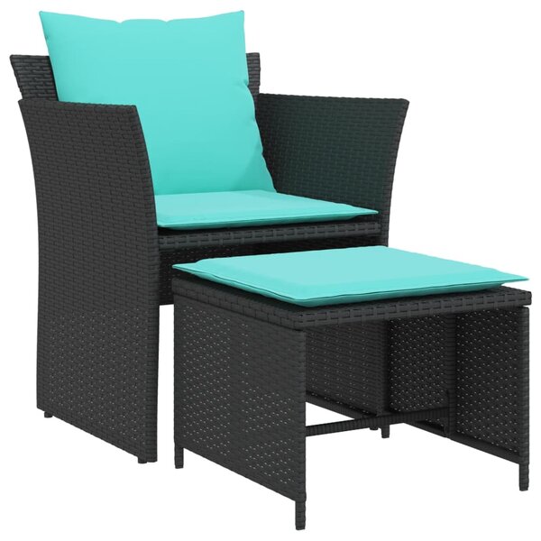 vidaXL Chaise de jardin avec tabouret noir résine tressée