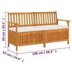 vidaXL Banc de rangement avec coussin 148 cm Bois d'acacia solide