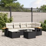 vidaXL Salon de jardin 7 Pièces avec coussins noir résine tressée