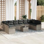 Canapés de jardin vidaXL 11 pièces avec coussins gris en poly rattan