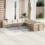 vidaXL Salon de jardin avec coussins 10 Pièces beige résine tressée