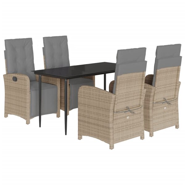 vidaXL Ensemble à manger de jardin avec coussins 5Pièces Beige poly rotin