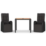 vidaXL Ensemble à manger de jardin 3 Pièces Noir Poly rotin et acacia