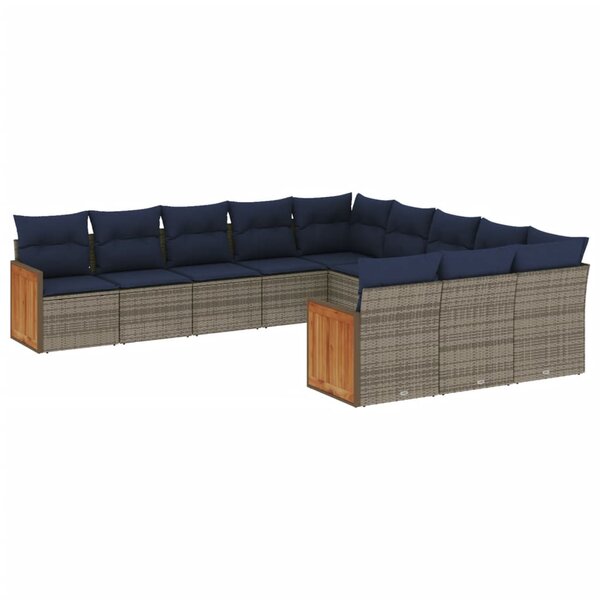 vidaXL Salon de jardin 11 Pièces avec coussins gris résine tressée