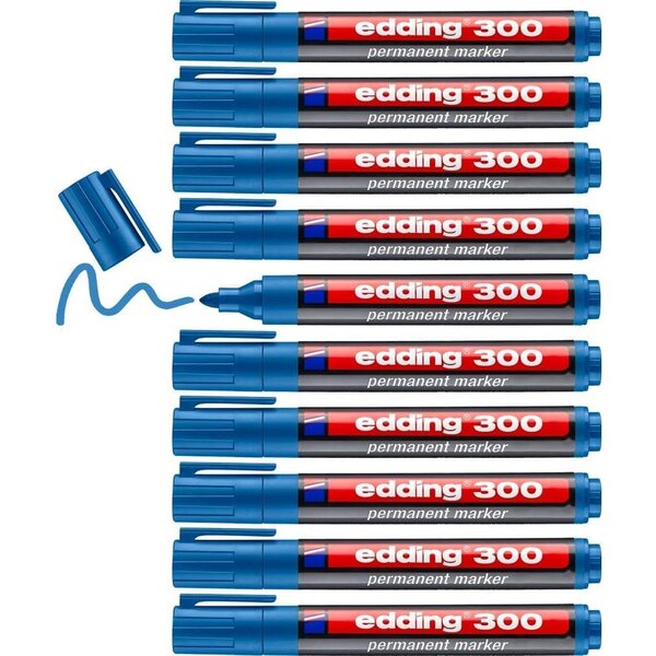 Marqueur Permanent 300 Bleu clair Pointe Moyenne 1 5-3 mm x 10 EDDING