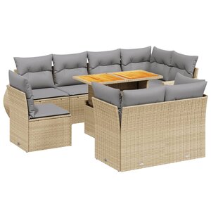 vidaXL Salon de jardin avec coussins 9 Pièces beige résine tressée