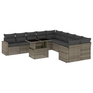 vidaXL Salon de jardin 11 Pièces avec coussins gris résine tressée