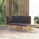 vidaXL Salon de jardin 2 Pièces avec coussins gris foncé bambou