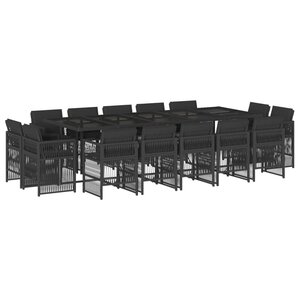 vidaXL Ensemble à manger de jardin 15 Pièces coussins noir résine tressée