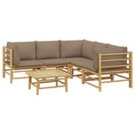 Salon de jardin meuble d'extérieur ensemble de mobilier 6 pièces avec coussins taupe bambou 02_0016947