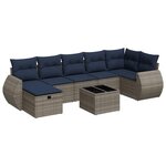 vidaXL Salon de jardin 8 Pièces avec coussins gris résine tressée