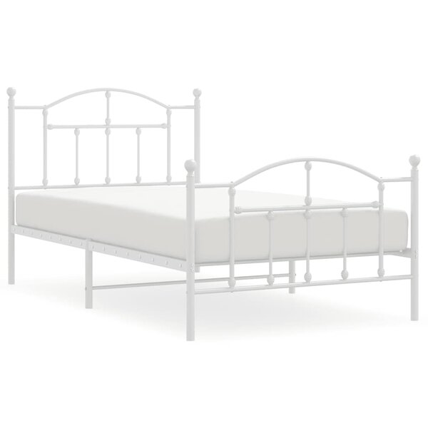 vidaXL Cadre de lit métal sans matelas et pied de lit blanc 100x190 cm
