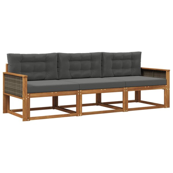 vidaXL Ensemble de canapés d'extérieur 3 pc Naturel et Anthracite