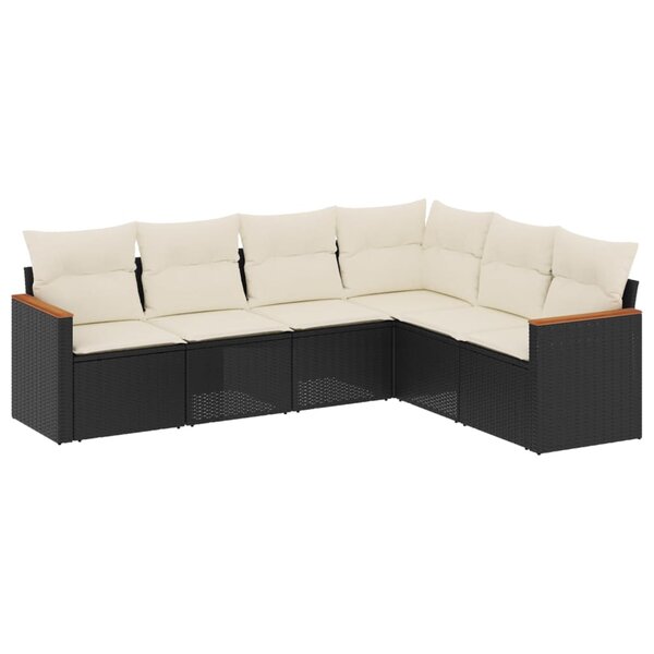 vidaXL Salon de jardin 6 Pièces avec coussins noir résine tressée