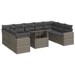 vidaXL Salon de jardin avec coussins 10 Pièces gris résine tressée
