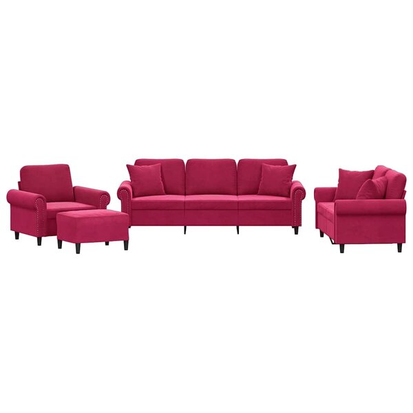 vidaXL Ensemble de canapés 4 Pièces avec coussins rouge bordeaux velours